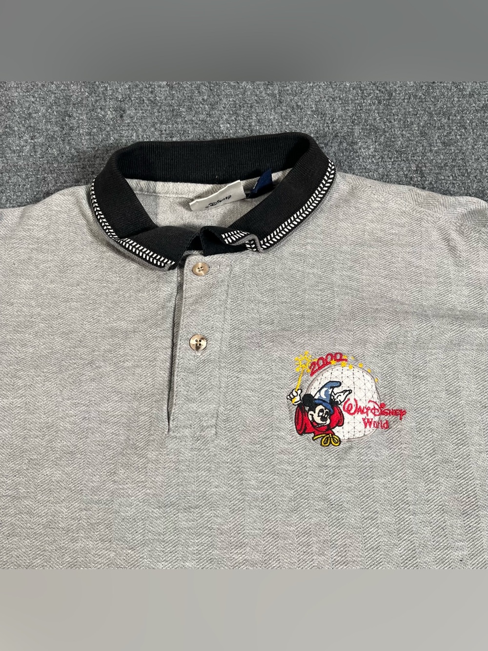 Vintage Walt Disney Polo Shirt Men’s Xl Gray Y2K WorldSorcerer Mickey Mouse USA